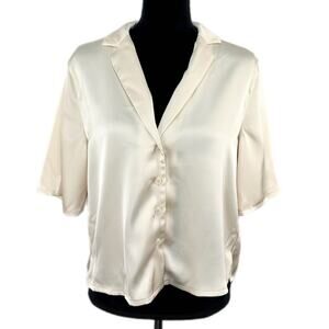 Gentle Fawn Satin Cream Crop Short Sleeve Top NWT - Women's Size L